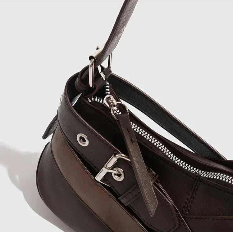 Buckle-Strap Shoulder Bag - Faux Leather - Casual Everyday Use