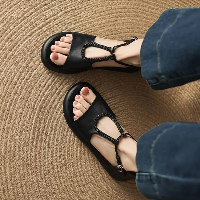 Leather Sandals for Women - Casual Summer Footwear with Adjustable Straps