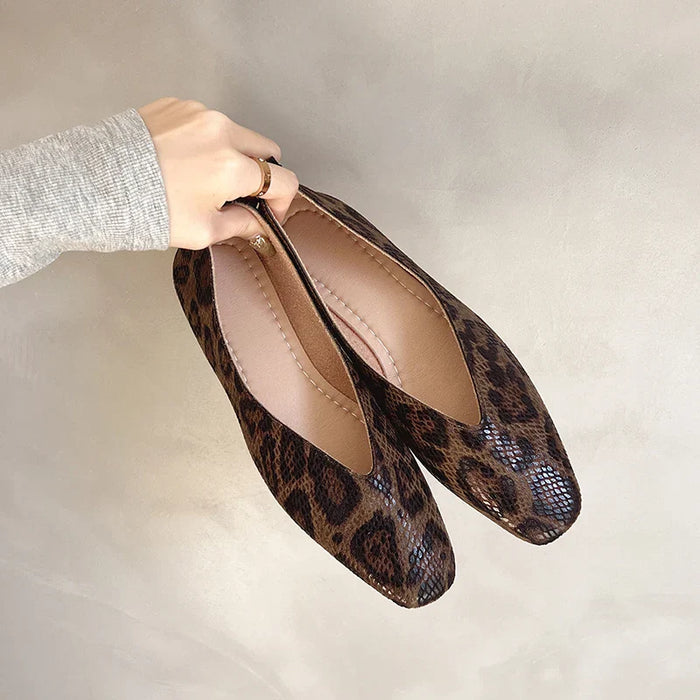Leopard Print Leather Flats – Comfortable Casual Footwear