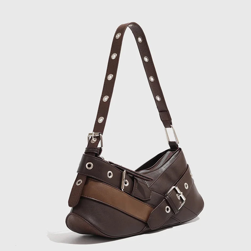 Buckle-Strap Shoulder Bag - Faux Leather - Casual Everyday Use