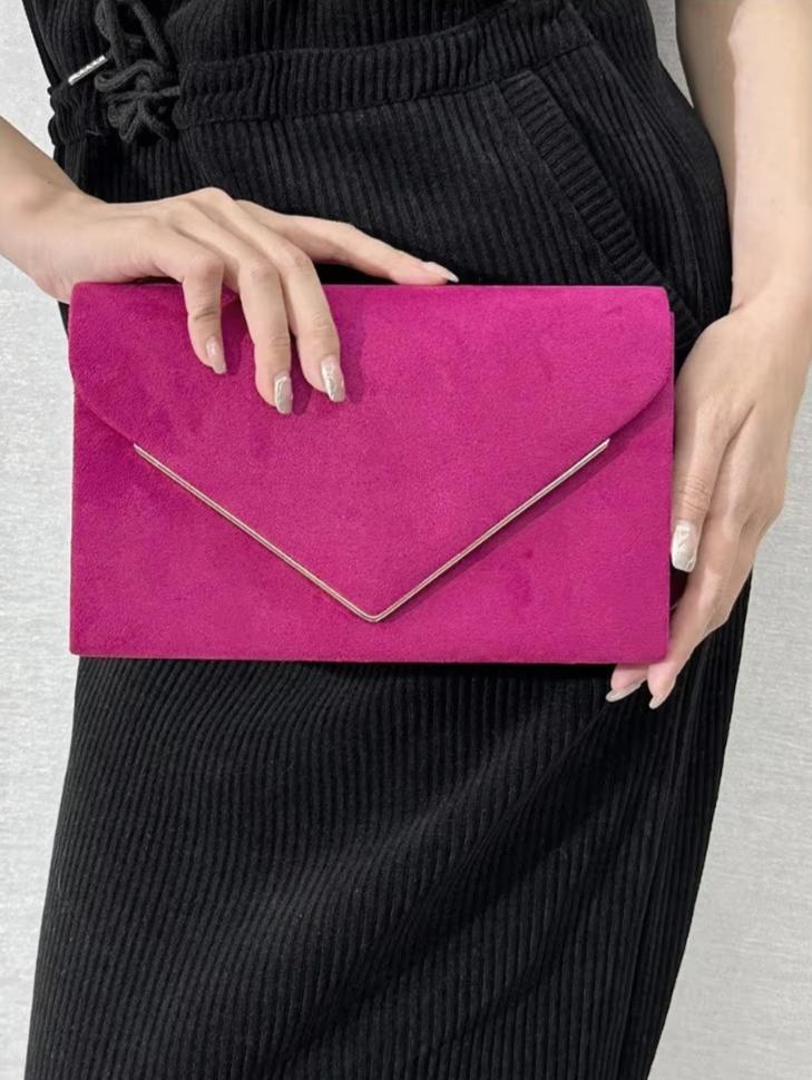 Suede Velvet Envelope Clutch Bag for Evening Events and Parties