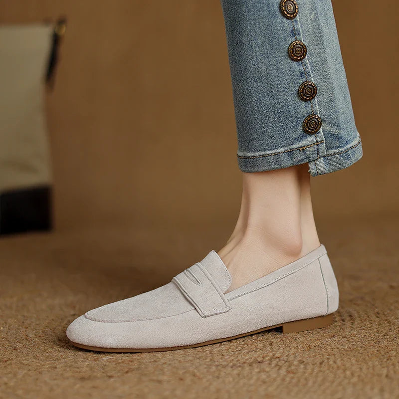 Suede Loafers for Women - Comfortable Casual Slip-On Shoes in Classic Design