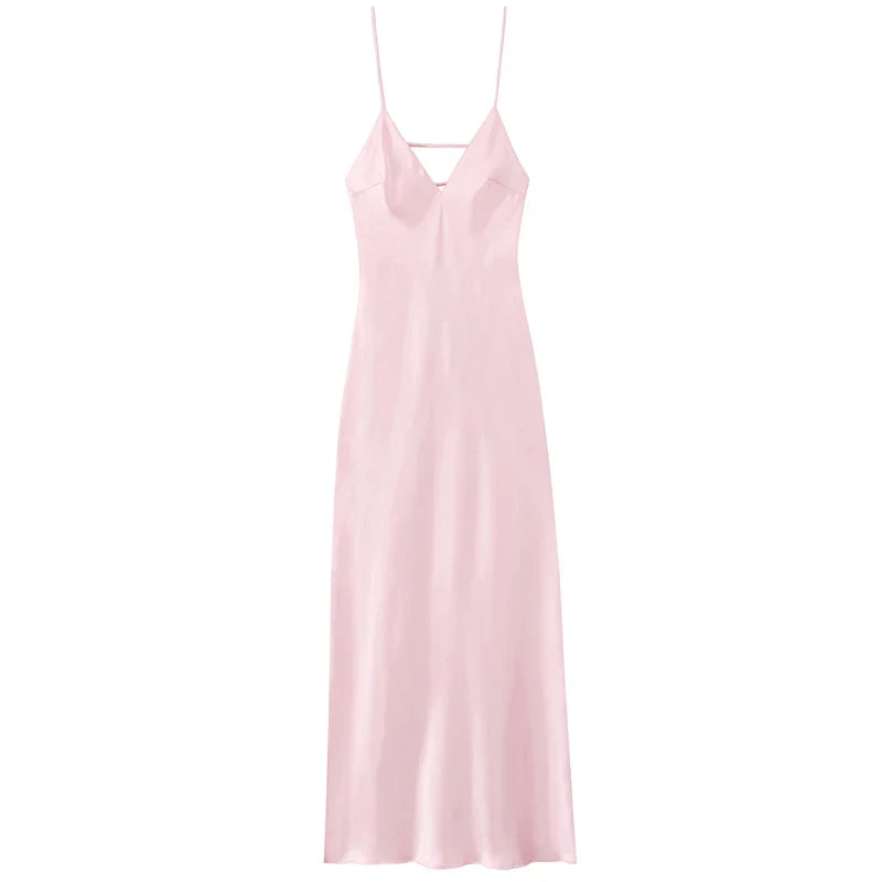 Silk-Finish Luminous Maxi Dress | Timeless Slip Style for Evening Wear
