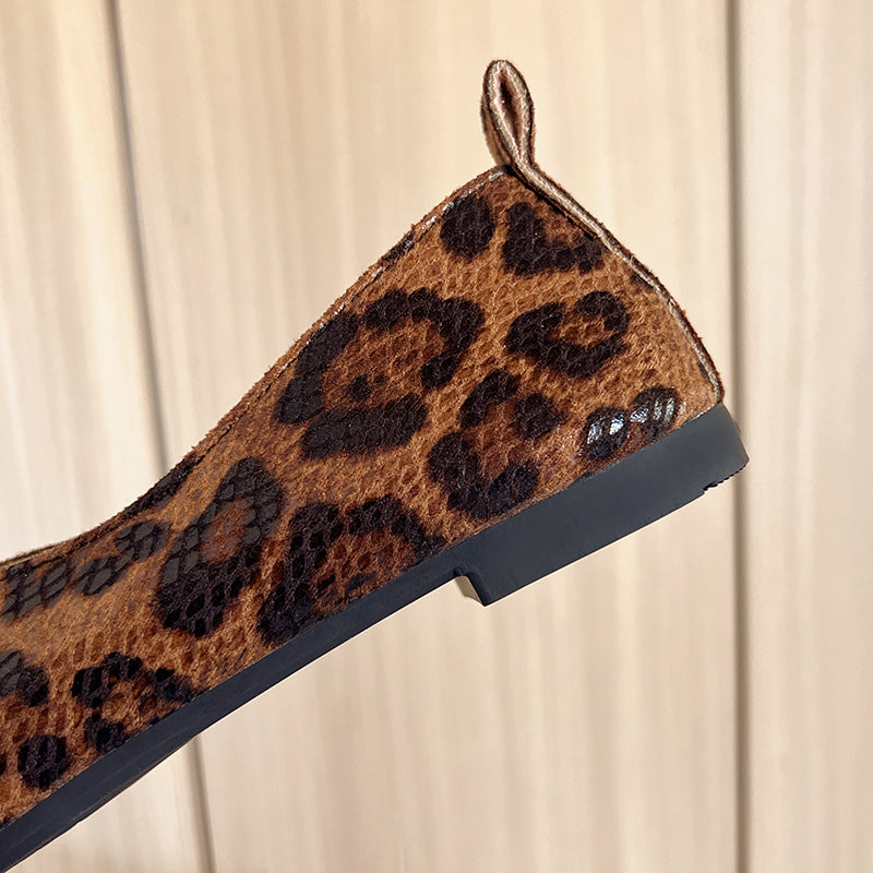 Leopard Print Leather Flats for Women - Comfortable Casual Footwear