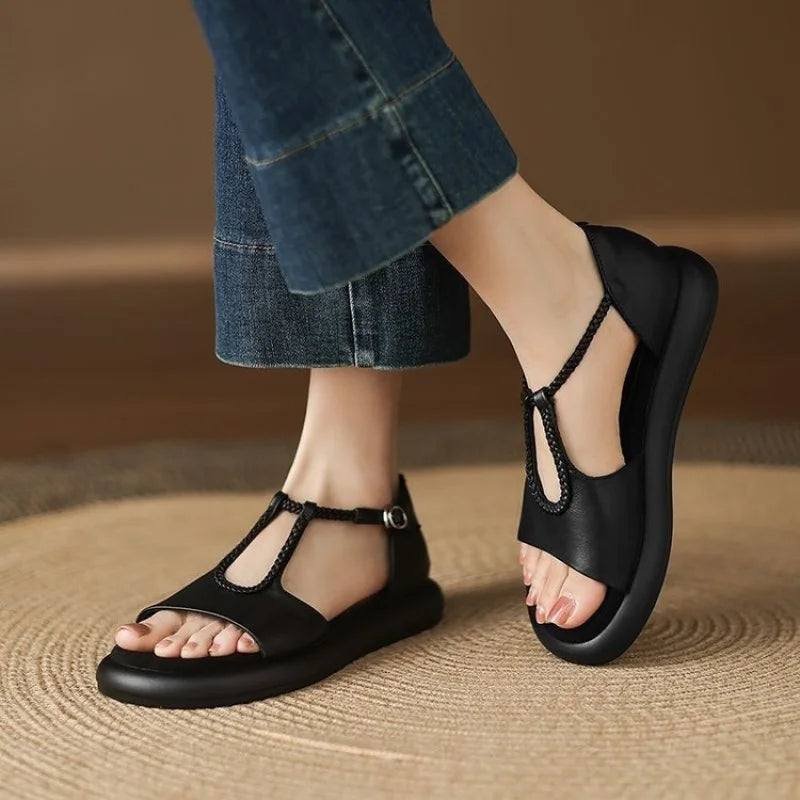 Leather Sandals for Women - Casual Summer Footwear with Adjustable Straps