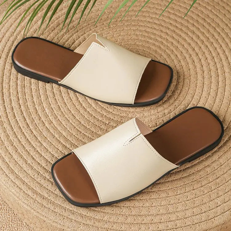 Bianca Leather Flat Sandals for Women - Casual Summer Footwear