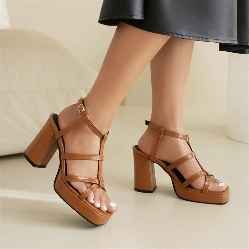 Women’s Heel Sandals - Stylish Faux Leather Design for Casual or Dressy Wear