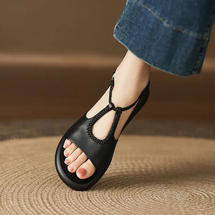 Leather Sandals for Women - Casual Summer Footwear with Adjustable Straps