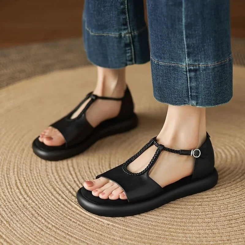 Leather Sandals for Women - Casual Summer Footwear with Adjustable Straps
