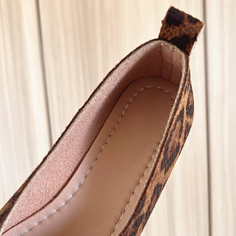 Leopard Print Leather Flats for Women - Comfortable Casual Footwear