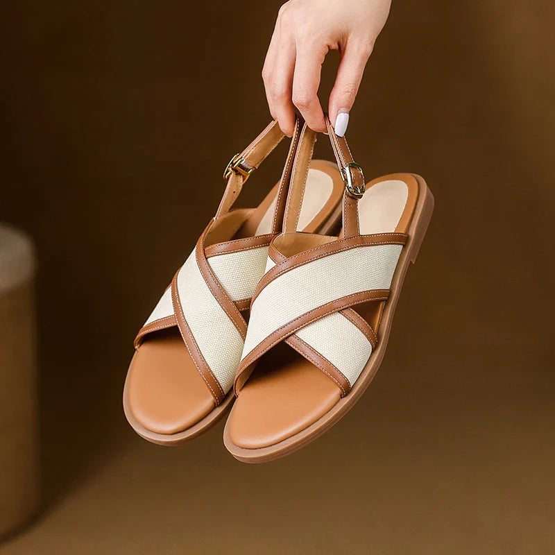 Leather Flat Sandals for Women - Casual Summer Footwear in Stylish Design