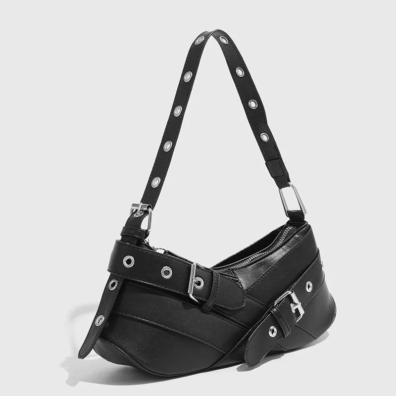 Buckle-Strap Shoulder Bag - Faux Leather - Casual Everyday Use