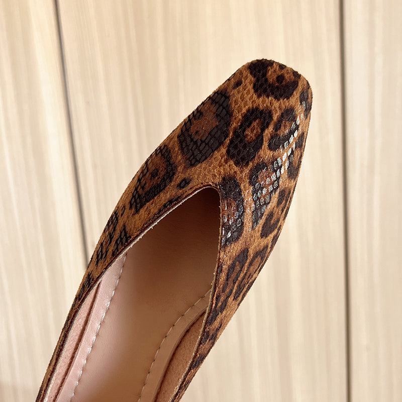Leopard Print Leather Flats for Women - Comfortable Casual Footwear