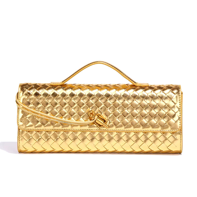 Woven Vegan Leather Clutch Bag - Chic Design for Evening and Casual Use