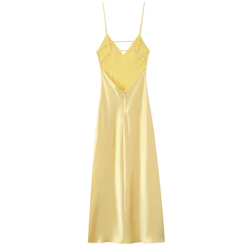 Silk-Finish Luminous Maxi Dress | Timeless Slip Style for Evening Wear