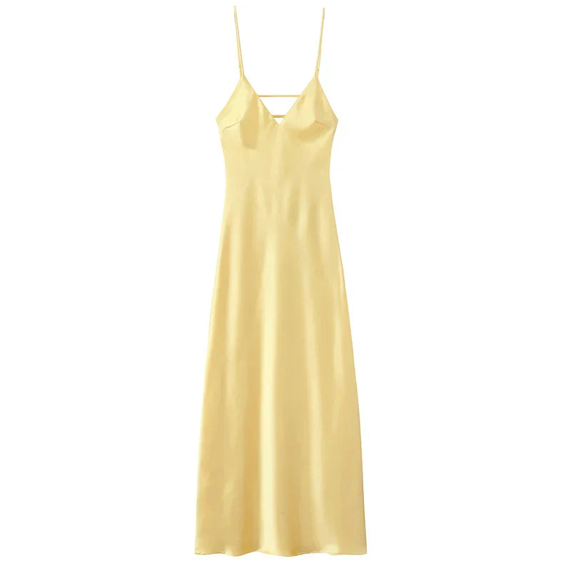 Silk-Finish Luminous Maxi Dress | Timeless Slip Style for Evening Wear