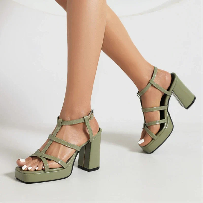 Women’s Heel Sandals - Stylish Faux Leather Design for Casual or Dressy Wear