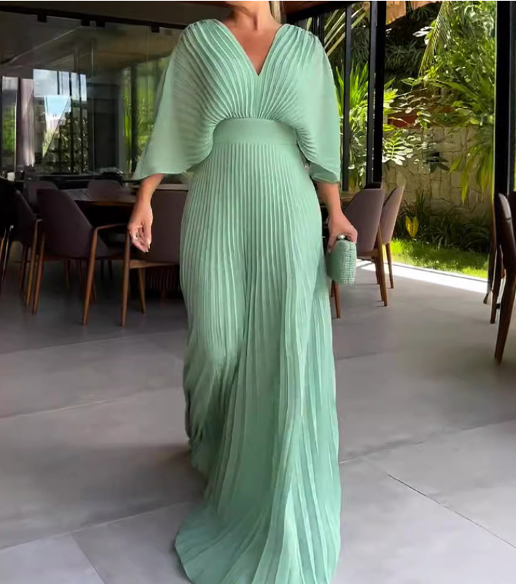 Vibrant Pleated Maxi Dress | Sophisticated Summer Style | Women's Fashion Dress