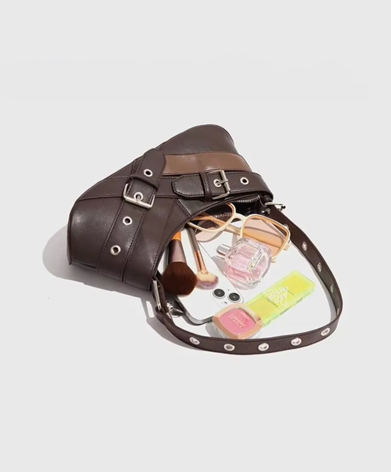 Buckle-Strap Shoulder Bag - Faux Leather - Casual Everyday Use
