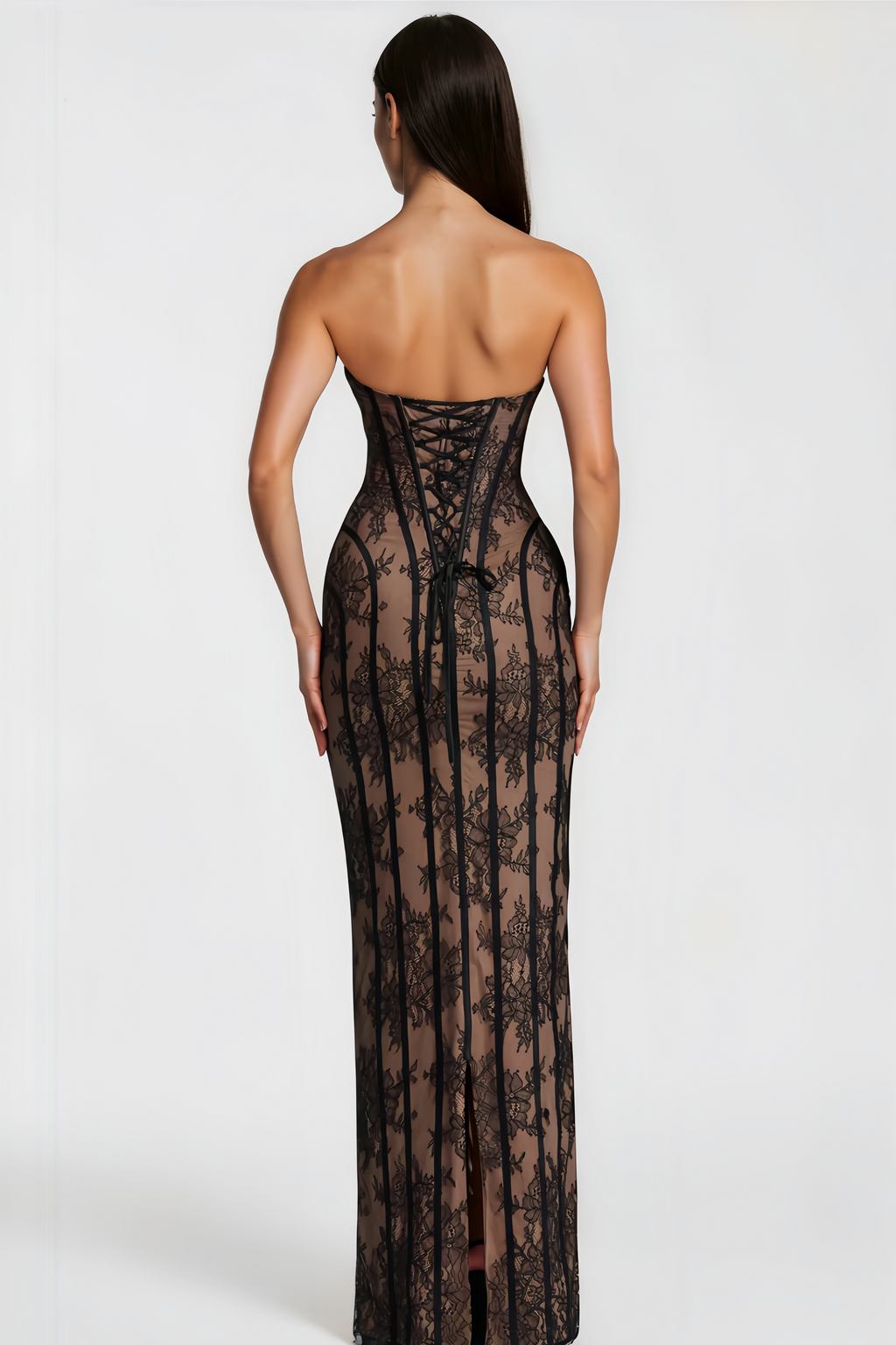 Black Floral Lace Off-Shoulder Maxi Dress for Formal Events and Parties