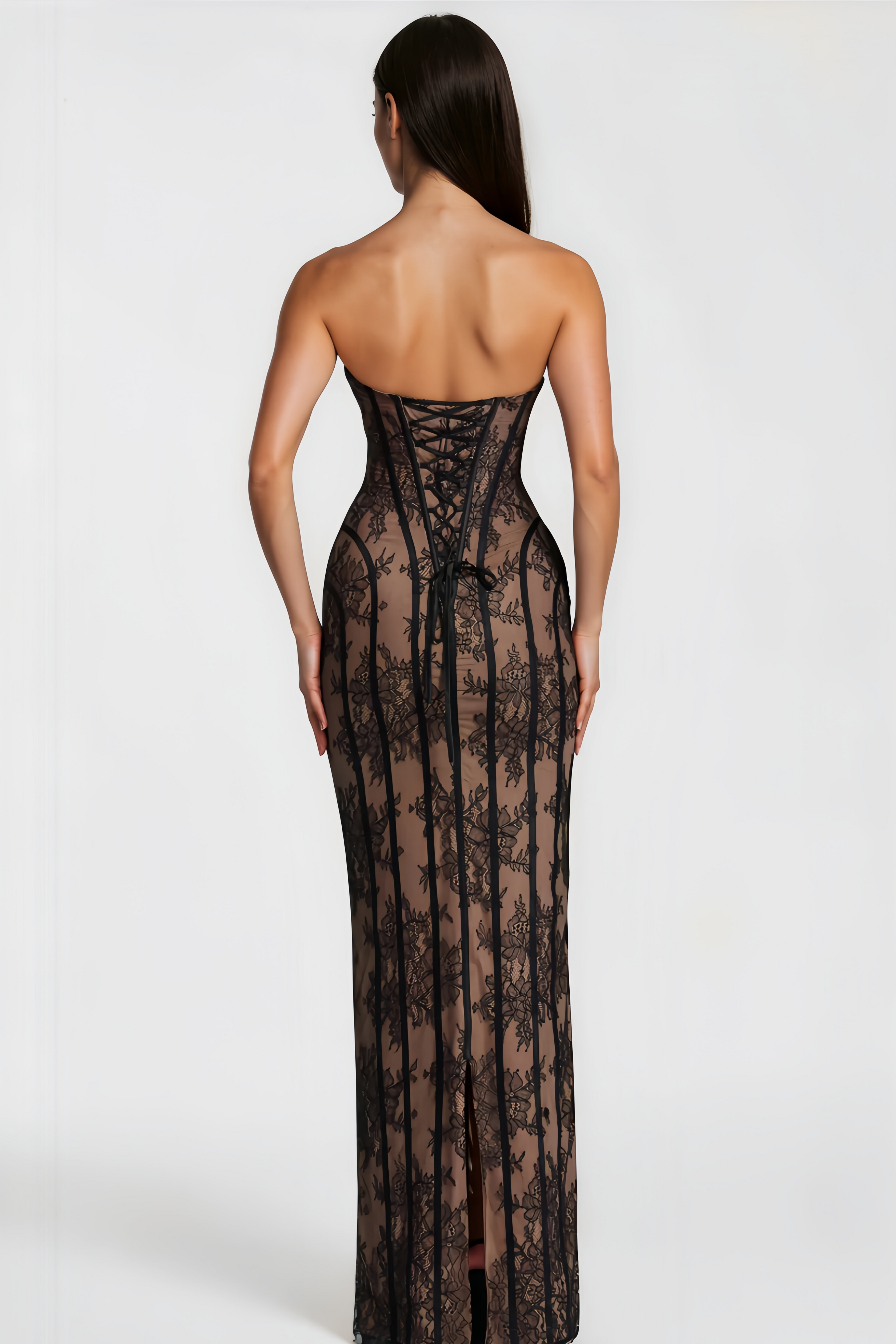 Black Floral Lace Off-Shoulder Maxi Dress for Formal Events and Parties