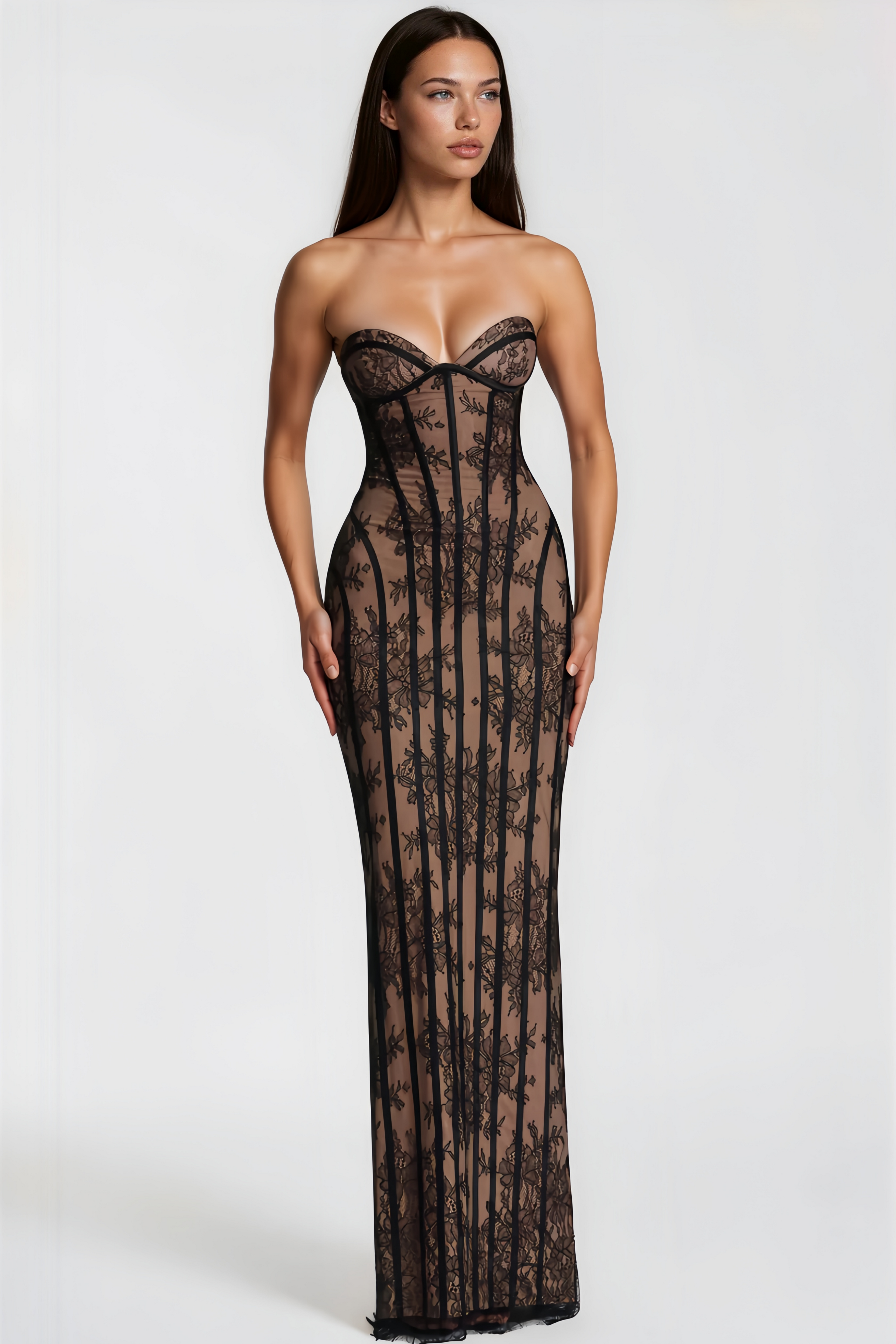 Black Floral Lace Off-Shoulder Maxi Dress for Formal Events and Parties