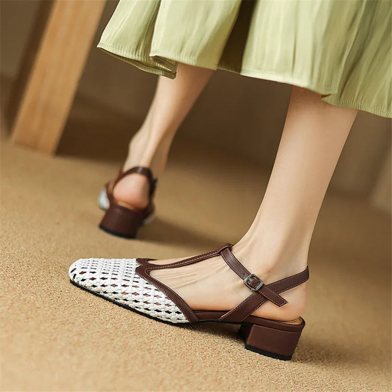 Braided Heels for Women - Stylish Faux Leather Strappy Sandals for Casual Wear