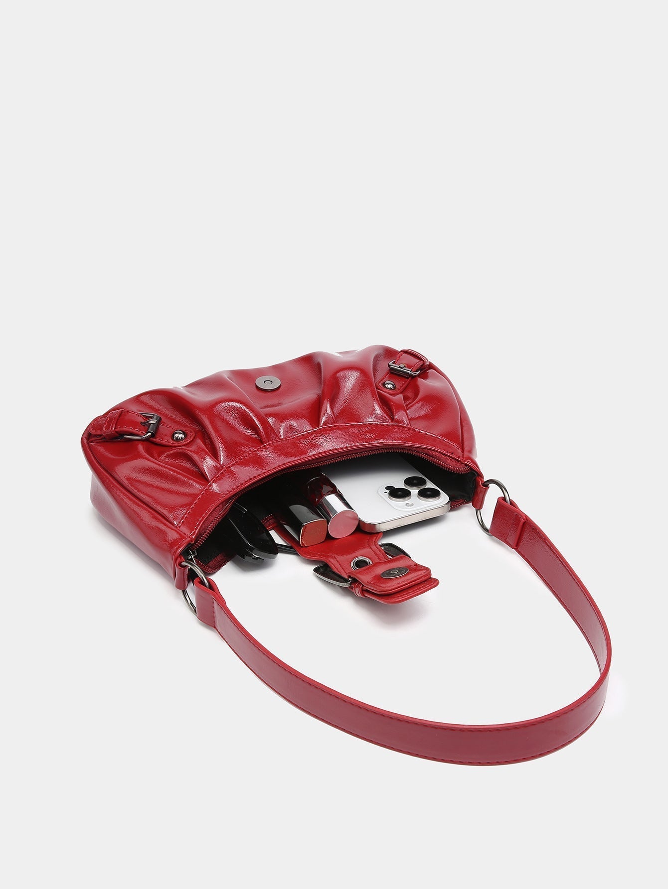 Distressed Faux Leather Hobo Bag with Buckle Detail for Everyday Use