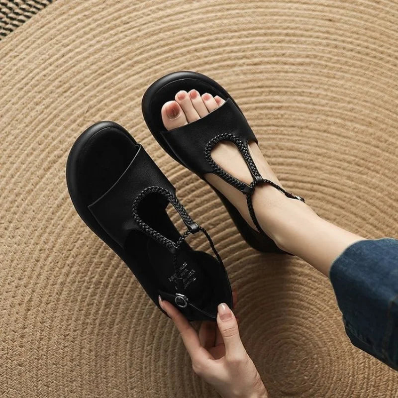 Leather Sandals for Women - Casual Summer Footwear with Adjustable Straps
