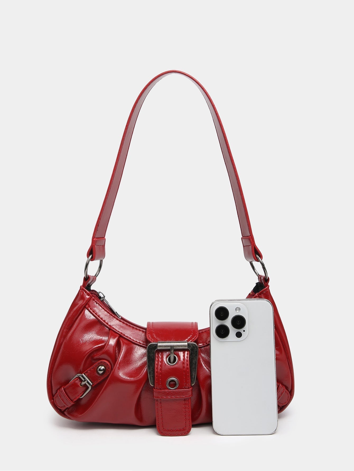Distressed Faux Leather Hobo Bag with Buckle Detail for Everyday Use