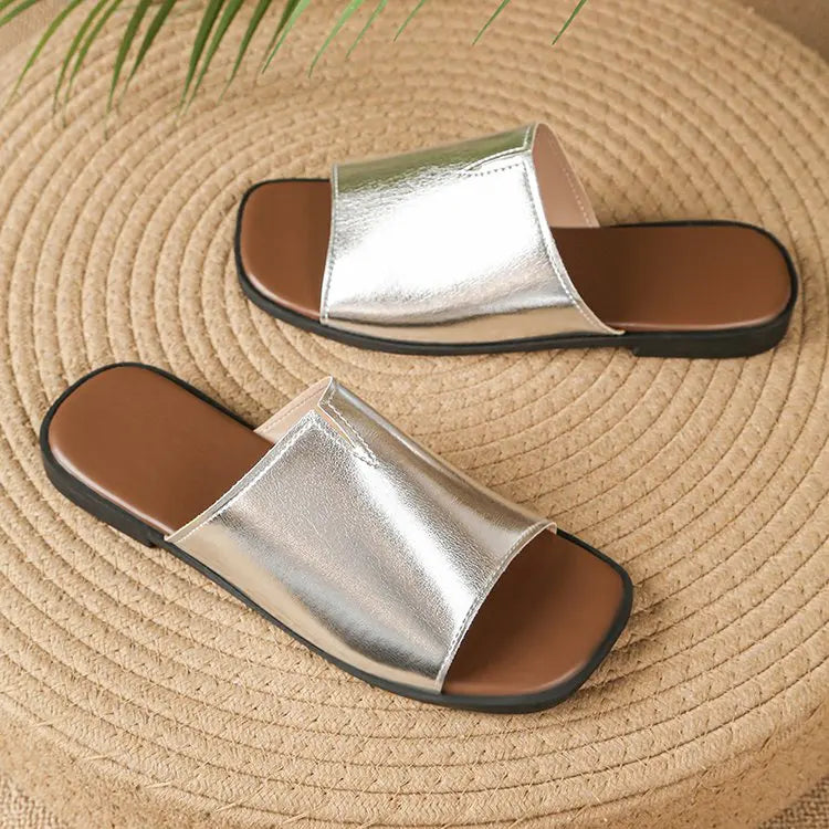 Bianca Leather Flat Sandals for Women - Casual Summer Footwear