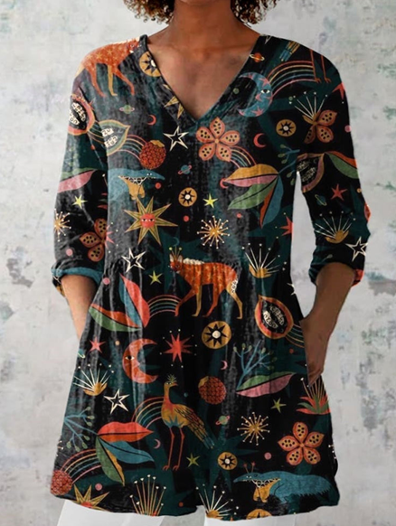 Everyday Elegance – Fluid V-Neck Long Blouse