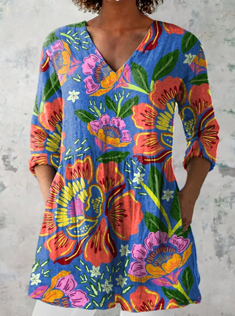 Everyday Elegance – Fluid V-Neck Long Blouse
