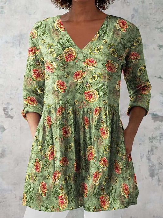Everyday Elegance – Fluid V-Neck Long Blouse