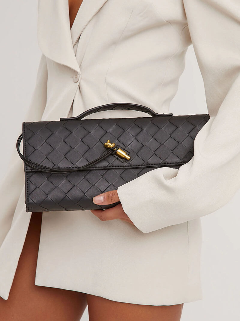 Woven Vegan Leather Clutch Bag - Chic Design for Evening and Casual Use