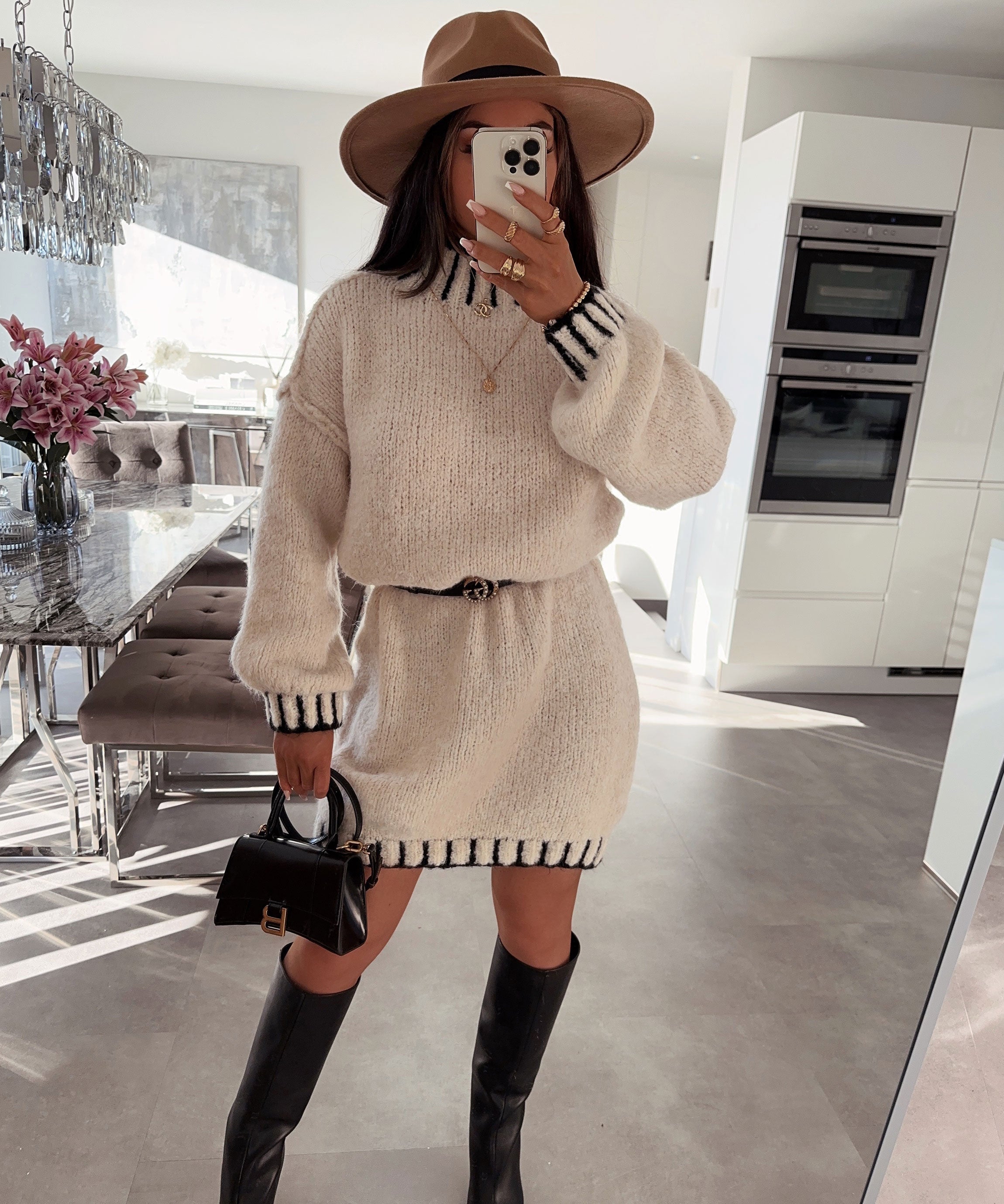 Cozy Soft Knit Long Sleeve Midi Dress for Winter Wear