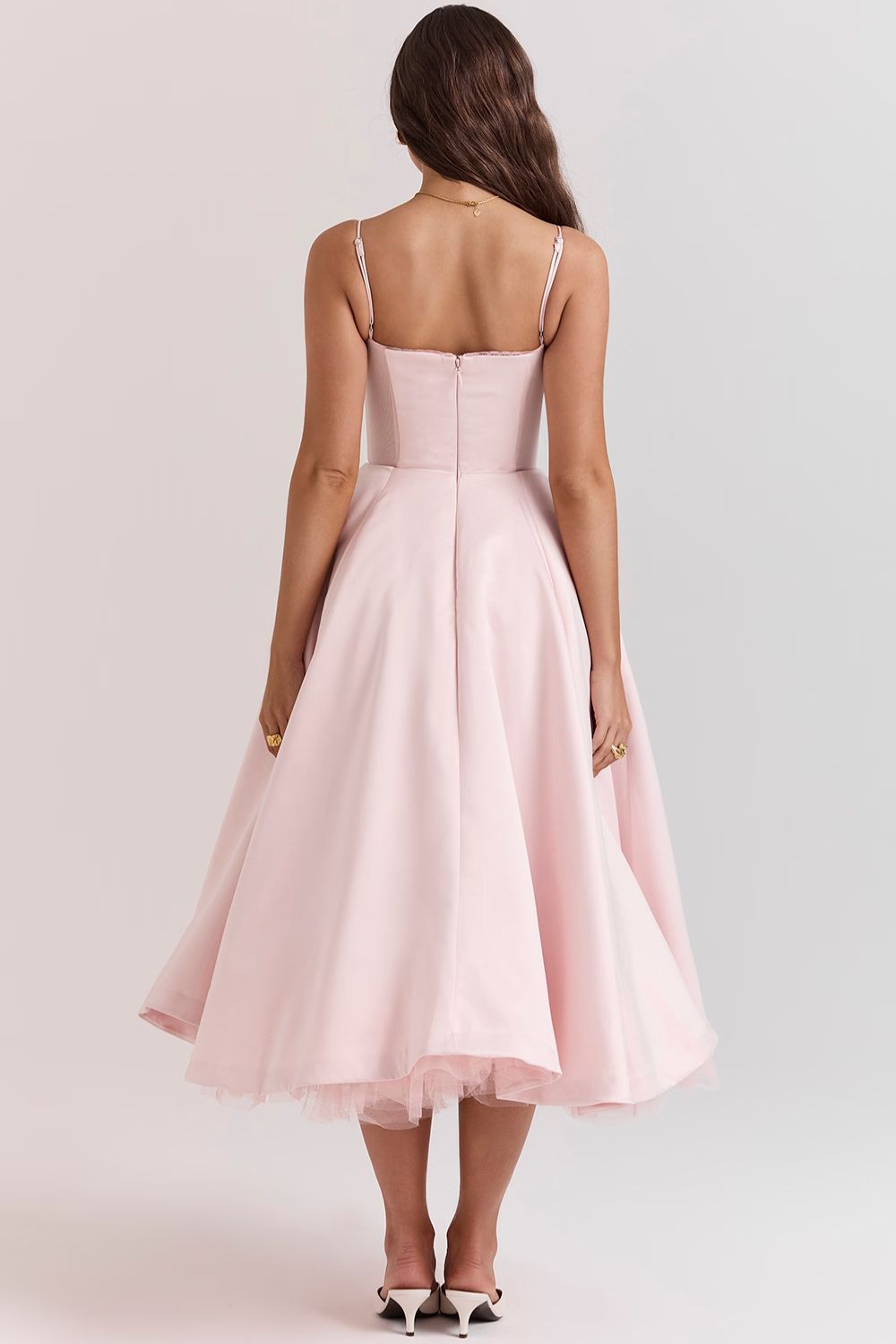 Structured Satin Corset Midi Dress with Luxurious Bodice for Elegant Events