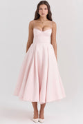 Structured Satin Corset Midi Dress with Luxurious Bodice for Elegant Events