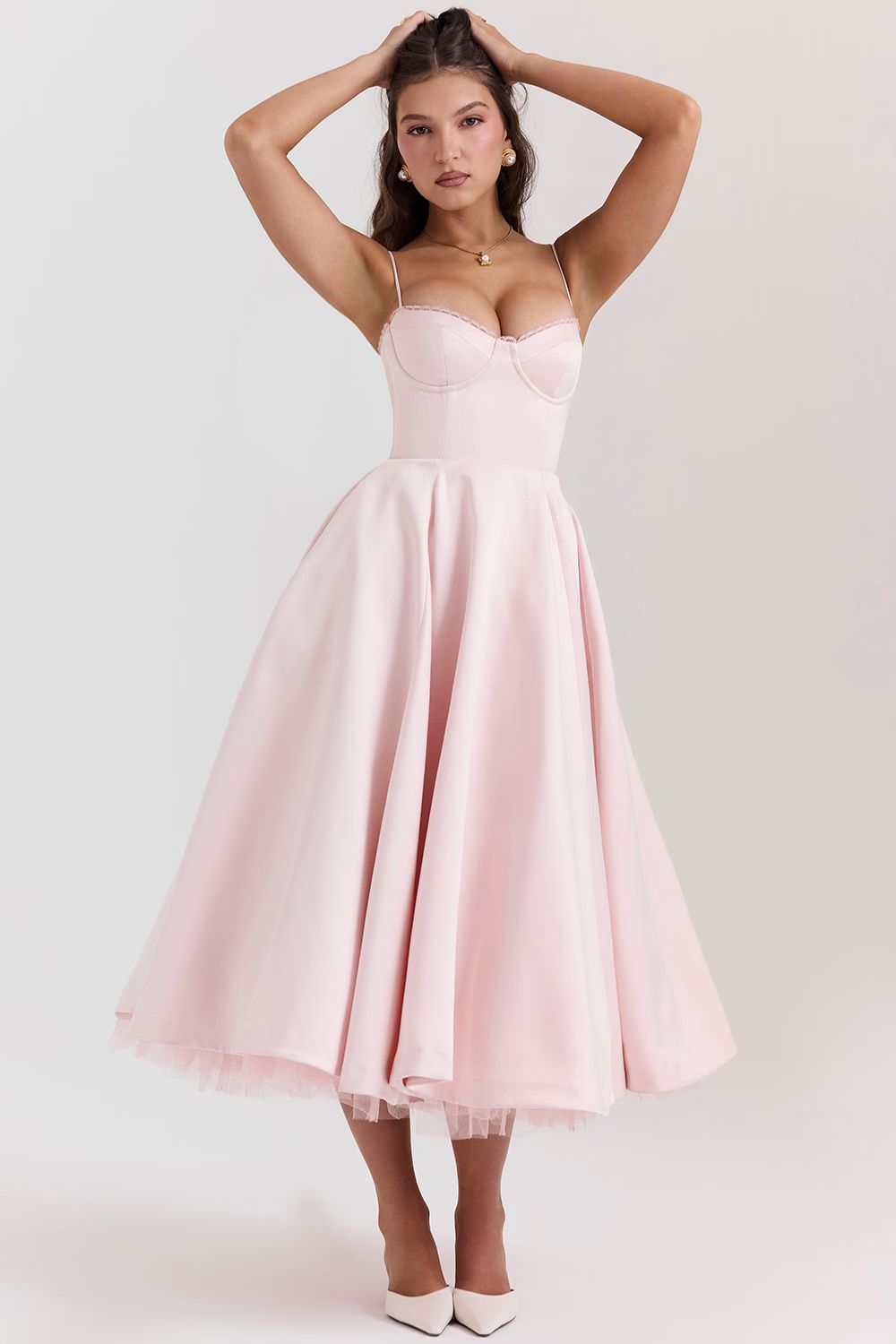 Satin Corset Midi Dress with Structured Bodice for Elegant Occasions