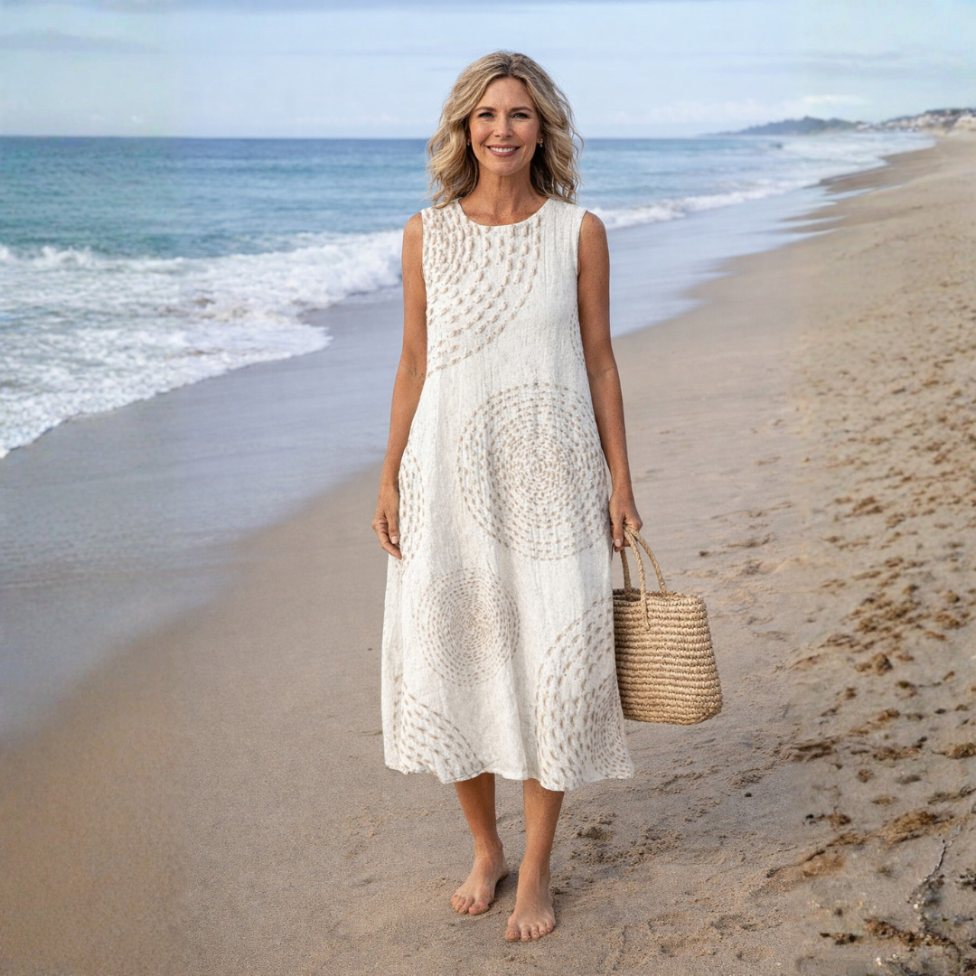 Everyday Elegance – Printed Sleeveless Midi Dress