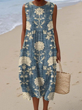 Brunch Ready – Denim Blue Boho Midi Dress