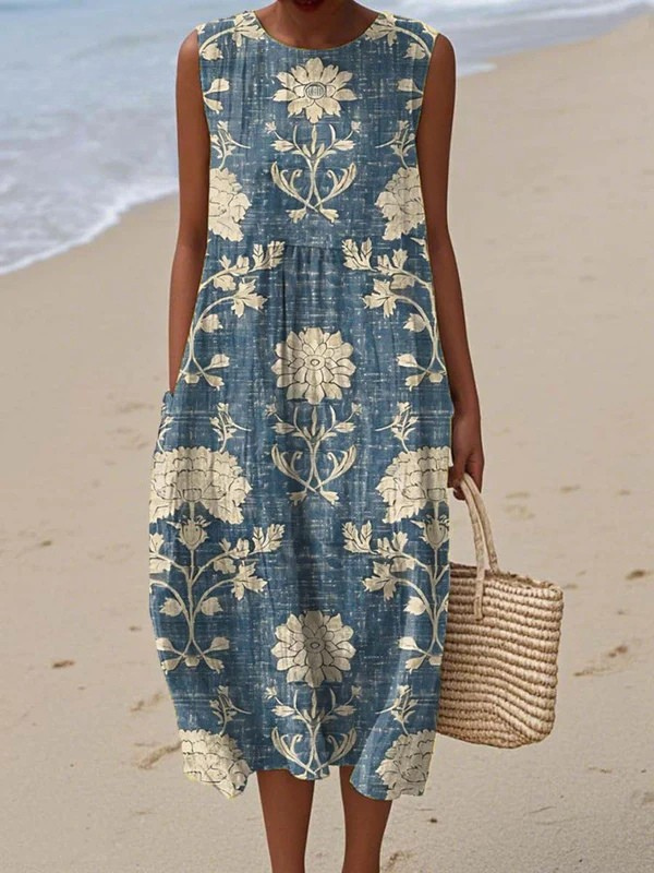 Brunch Ready – Denim Blue Boho Midi Dress