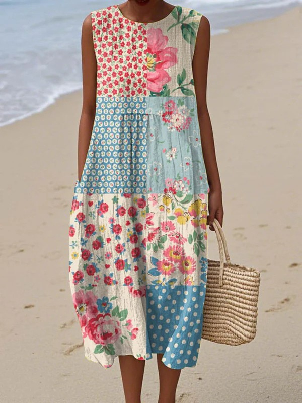 Brunch Ready – Relaxed Patchwork Midi Dress