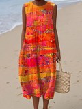 Brunch Ready – Warm Sunset Relaxed Midi Dress