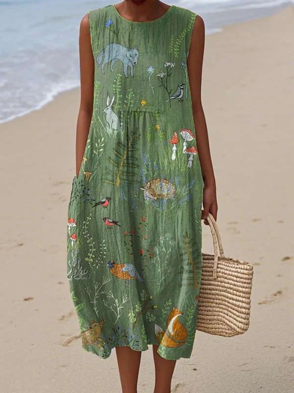 Brunch Ready – Woodland Print Midi Dress