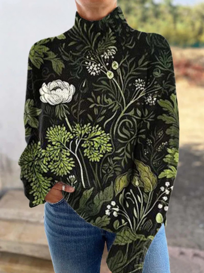 Botanical Floral Turtleneck Sweater