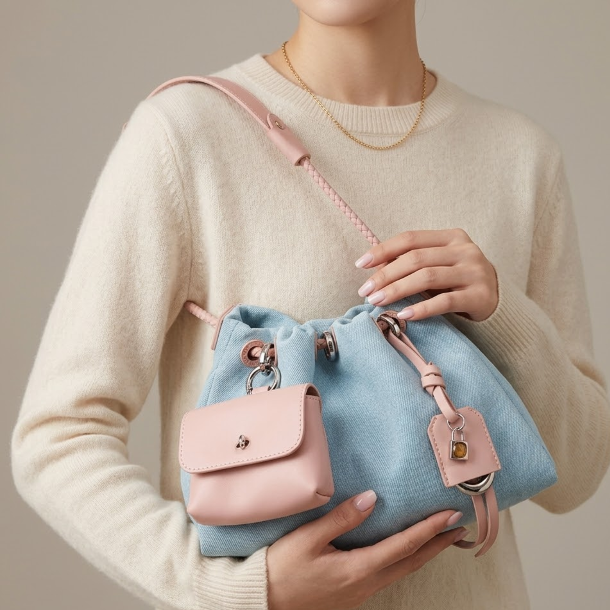 Genuine Leather Denim Patchwork Hobo Bag for Everyday Use