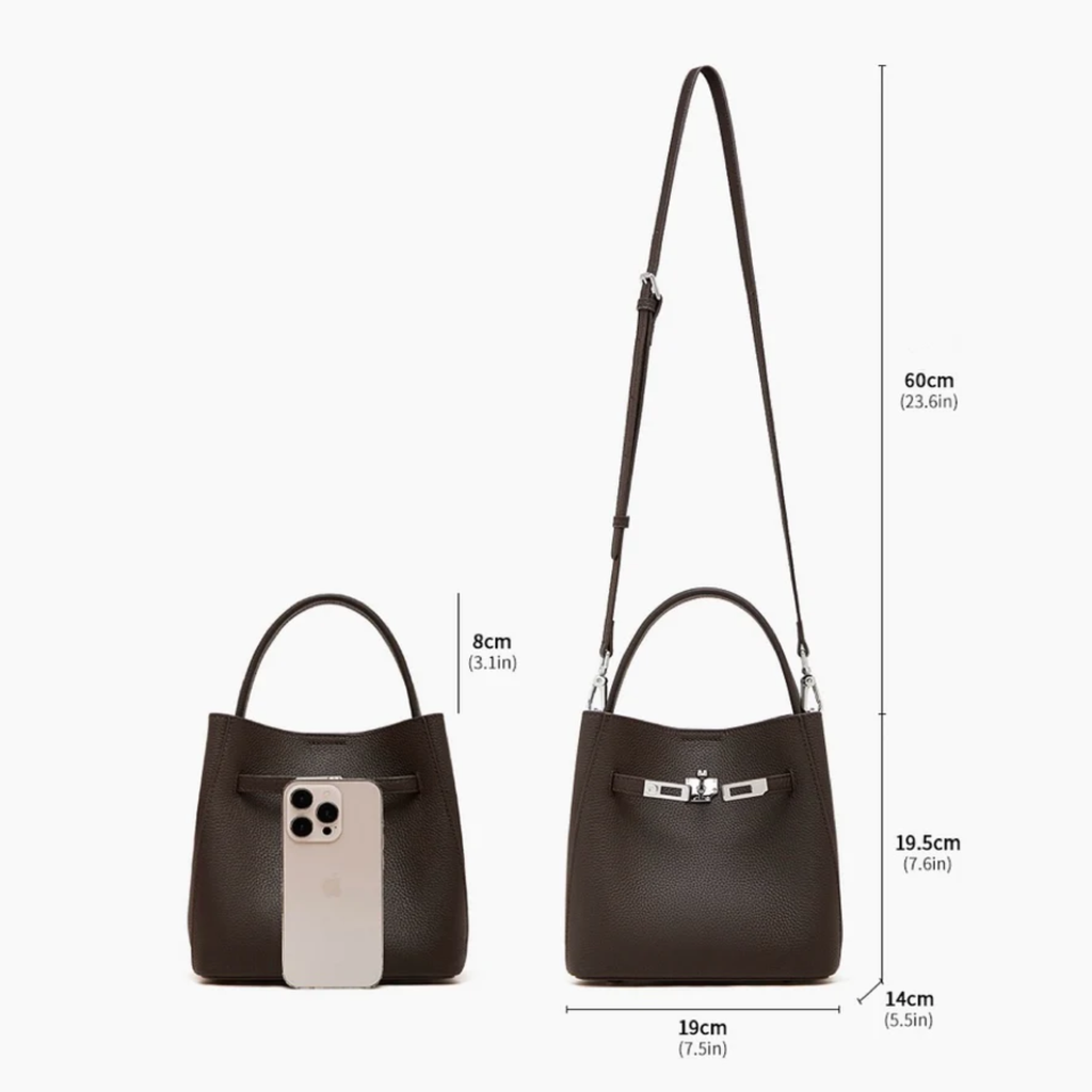 Genuine Leather Bucket Bag - Stylish Basket Design for Everyday Use
