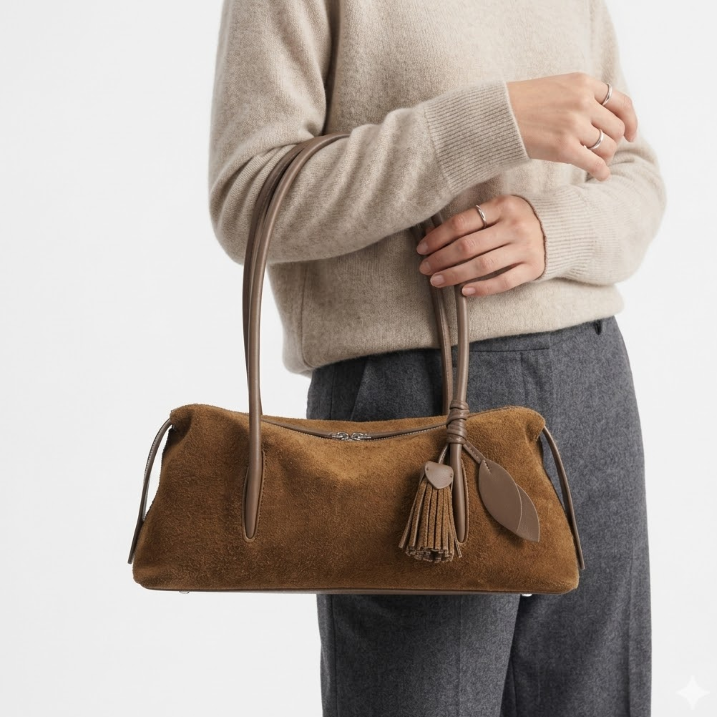Leather Tassel Pendant Shoulder Bag - Stylish Pillow Design for Everyday Use