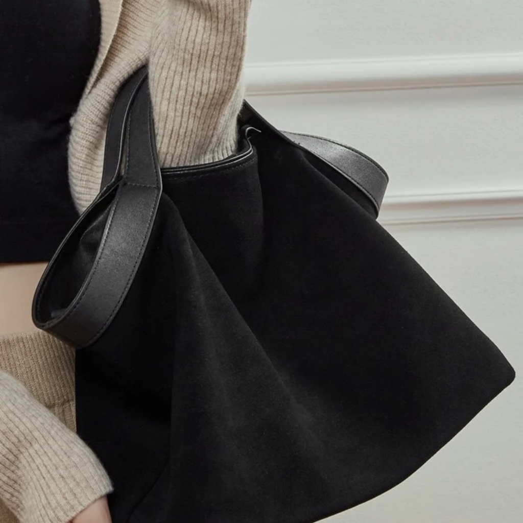 Suede and Leather Structured Shoulder Tote Bag for Everyday Use